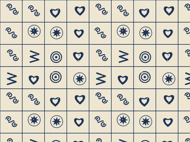 A fine grid of small navy stamps in ruled panels on a pale ground, with worn ink