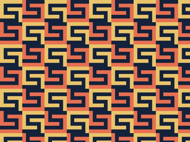 Fine interlocking gold and coral hooks on a navy ground