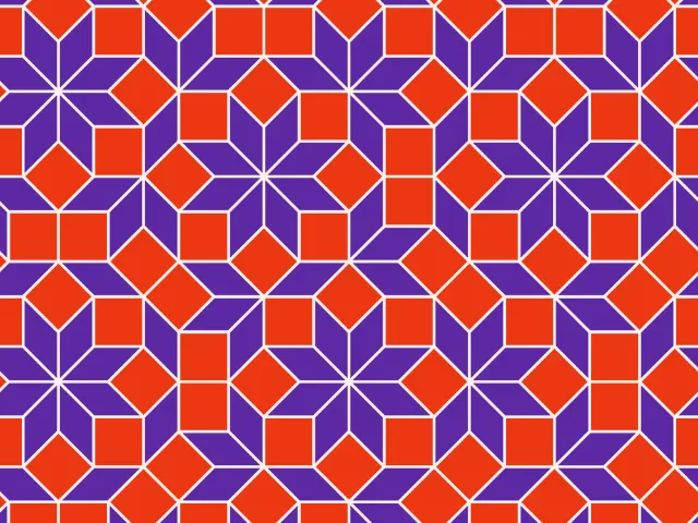 Eight-pointed violet stars with orange squares in an Ammann–Beenker tiling