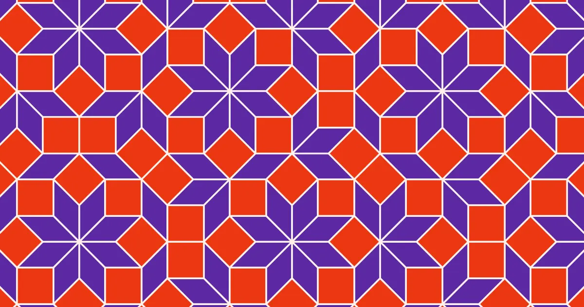 Eight-pointed stars of violet rhombi and orange squares in an Ammann–Beenker tiling