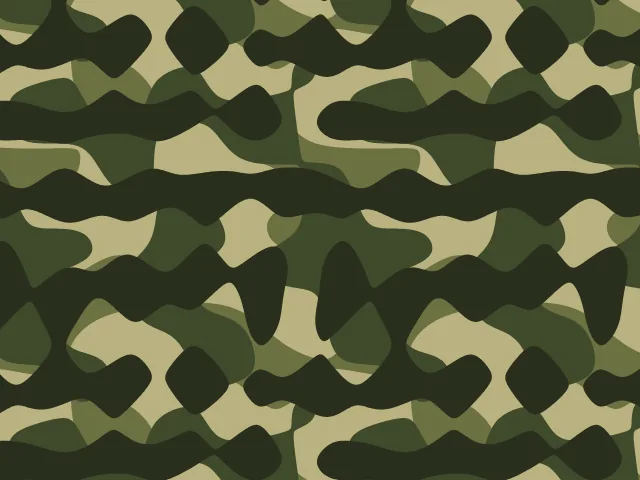 Woodland camouflage in sand, olive, dark green and near-black blobs