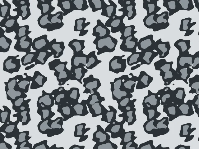 Grey and charcoal rosettes on a pale grey ground, like a snow leopard