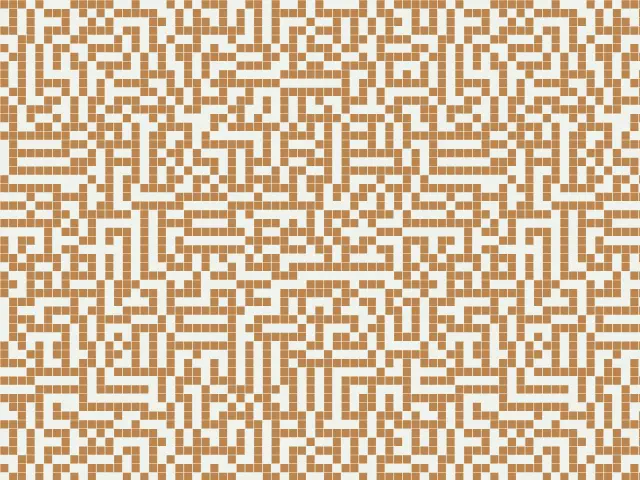A maze of tan squares forming winding corridors on a cream background