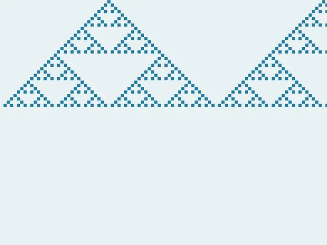 Triangles of blue squares forming the Sierpinski triangle