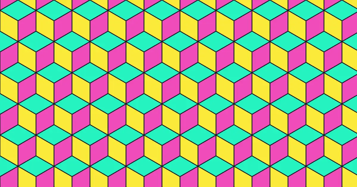 Isometric cubes in pink, yellow and cyan