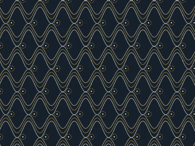 Wavy rows of fine gold and white dots crossing in diamond shapes on a dark blue ground