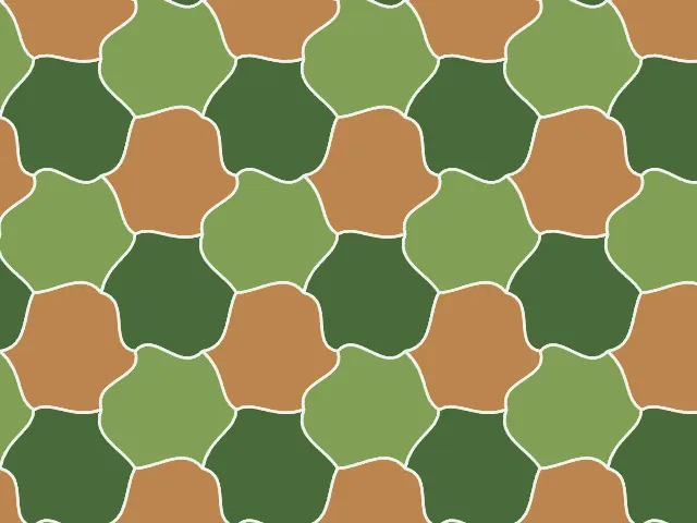Rounded interlocking tiles in two greens and tan