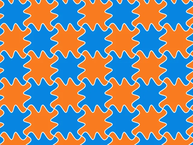 Star-like wavy tiles alternating blue and orange