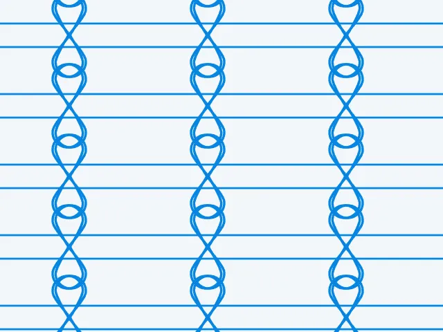 Blue chain-like links between thin horizontal lines on a pale background
