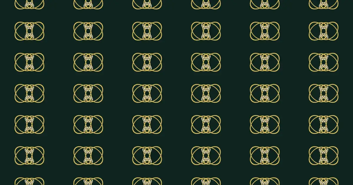 Gold line ornaments mirrored in rows on a dark green background