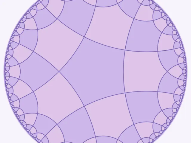 A {5,4} hyperbolic tiling in pastel colours inside a circle