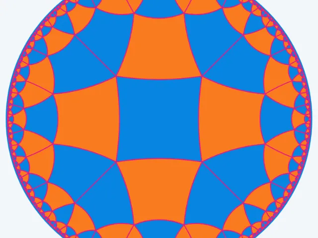 A {4,5} hyperbolic tiling in vivid colours inside a circle