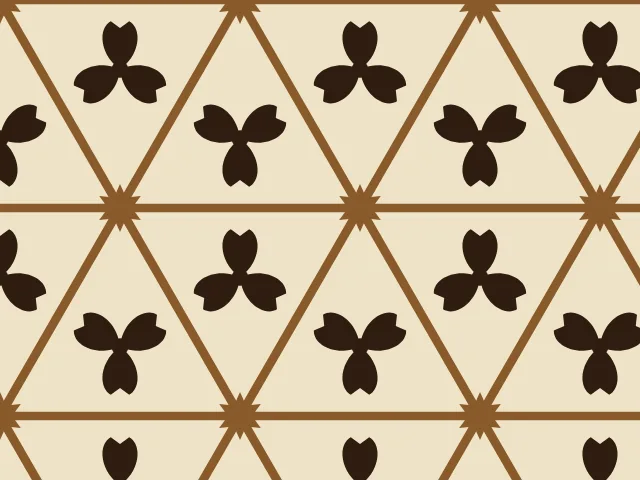 Brown three-leaf sprigs in triangles of a bronze lattice on cream