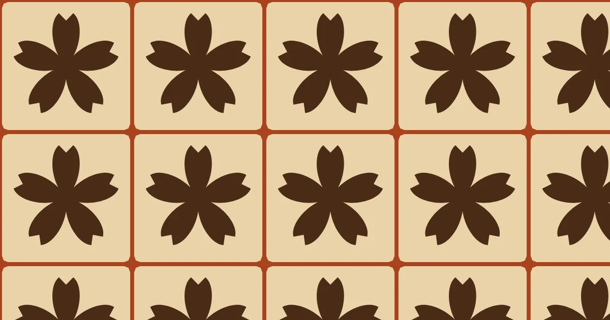 Dark brown cherry blossoms in cream panels with a rust-colored lattice of thin strips