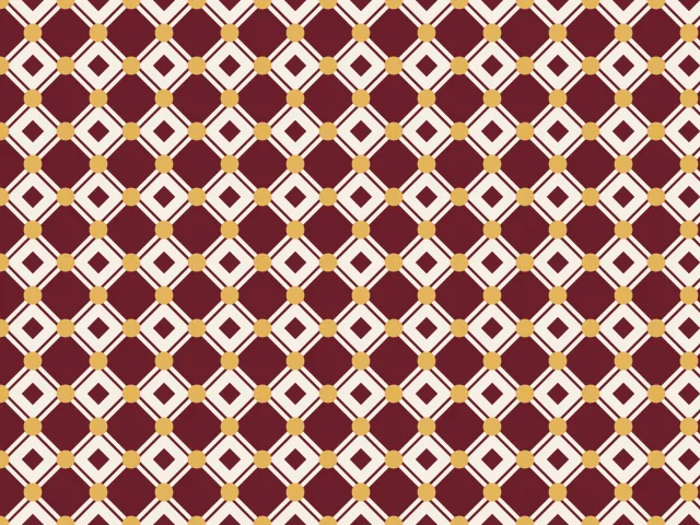 Maroon and cream diamonds in alternating rows with a gold pearl at every crossing