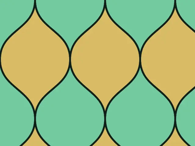 Onion-shaped ogee cells in gold and green separated by dark joints