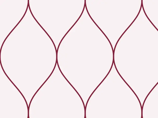 A trellis of thin crimson S-curves forming ogee arches on a pale background