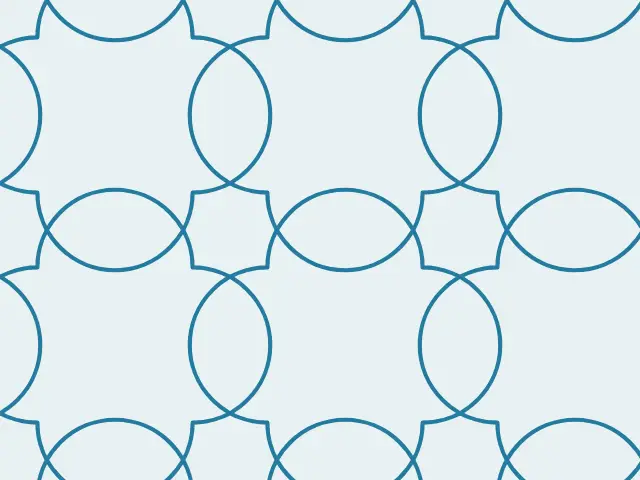 Overlapping blue quatrefoil outlines forming a lattice on a pale background