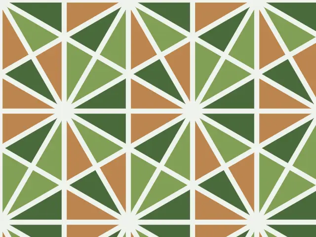 Small triangles in green and terracotta radiating from the center of each rhombus