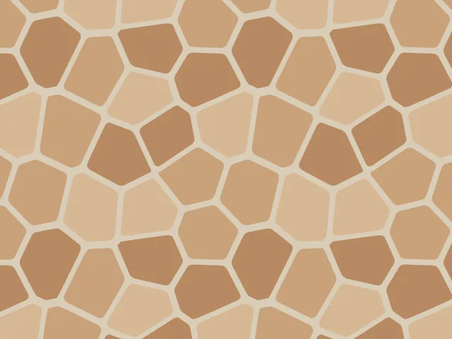 Flat irregular polygonal slabs of sandstone in three shades of tan, evenly sized, with pale mortar
