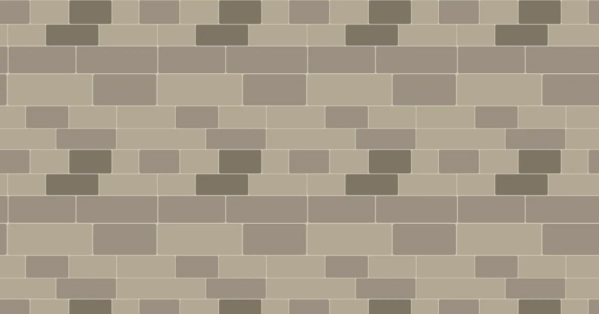 Courses of rectangular blocks in beige, gray and brown stone with thin mortar joints between them