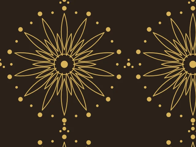 A large fourteen-petalled flower in fine gold lines on a dark ground
