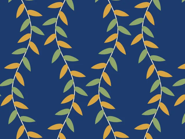 Wavy cream stems with gold and sage leaves on a navy ground