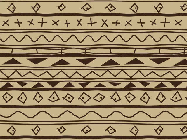Nine bands of small, loosely drawn dark marks on a tan ground