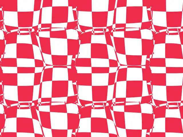 A red and white checkerboard bent into bulging squares