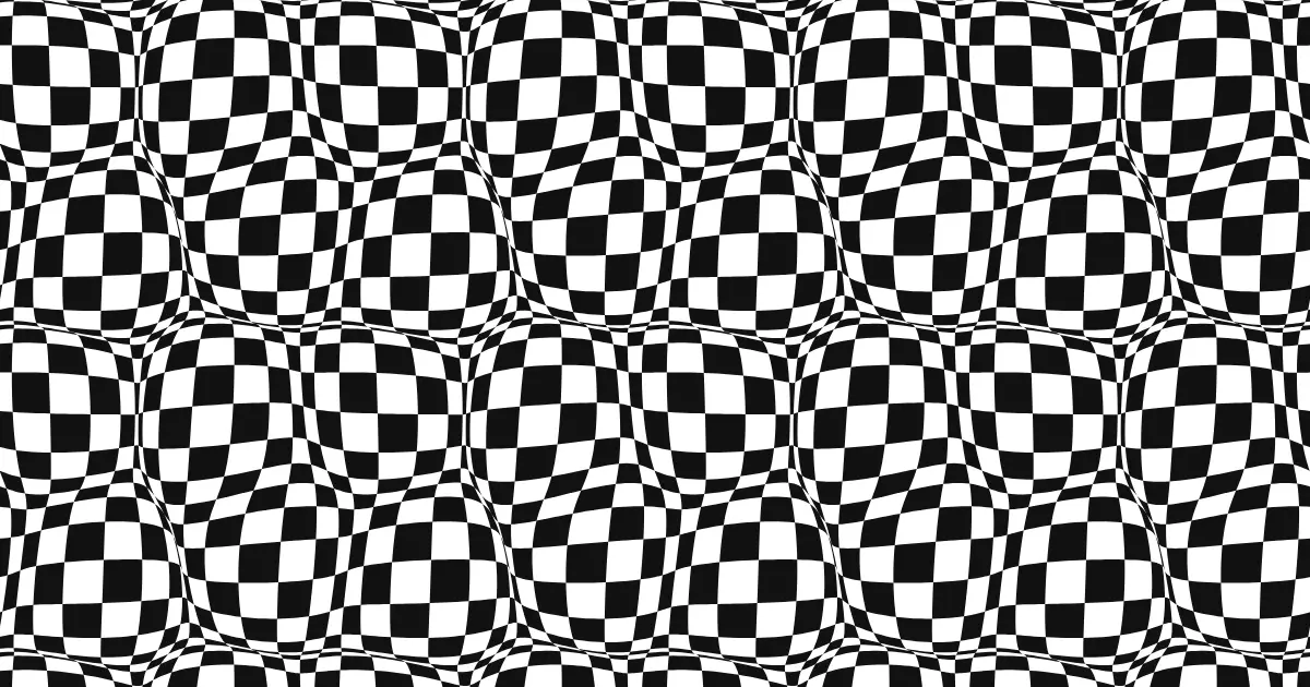 A black and white checkerboard warped into bulging waves