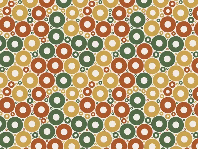 Small packed circles in olive, brown and ochre