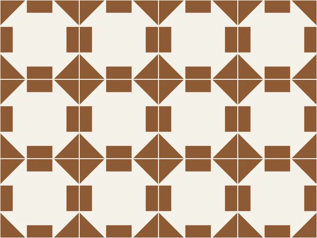 Brown churn dash blocks with squares and triangles on a cream background