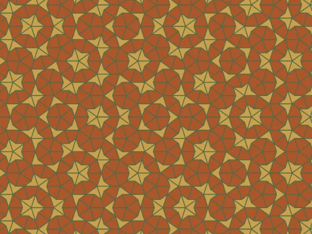 Kites and darts forming five-pointed stars in ochre and terracotta