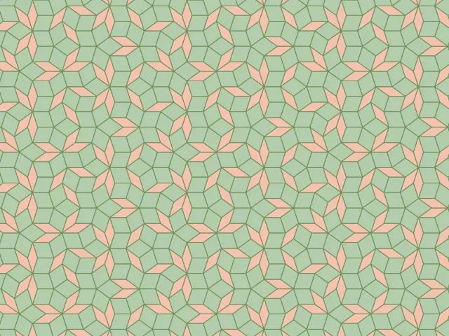 Green and peach rhombs in a repeating Penrose-like pattern