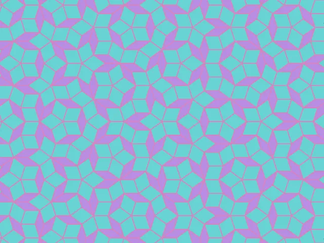 Penrose rhombs in lilac and teal on a dark purple background