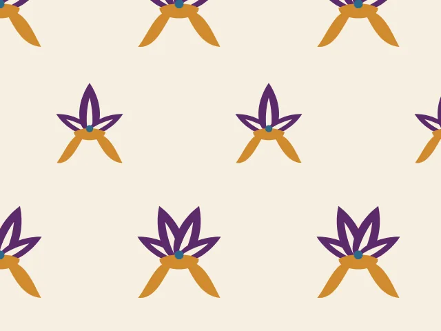 Small purple and gold flowers scattered on a cream ground without vines