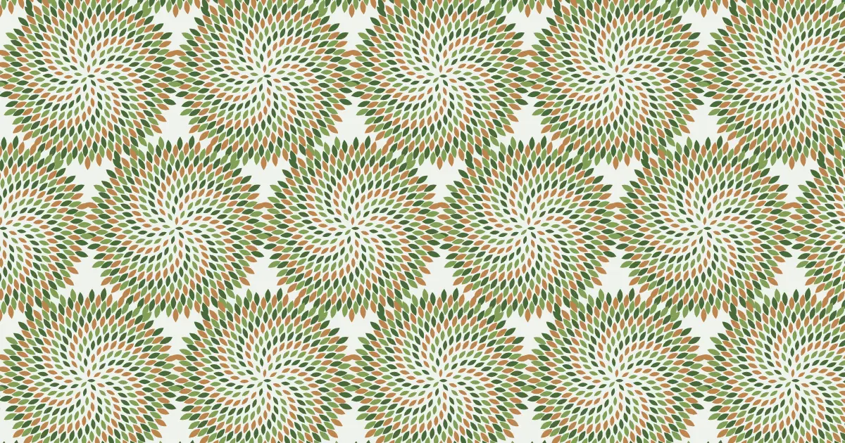 Hexagonal arrangement of petal-shaped seed heads in green and cream