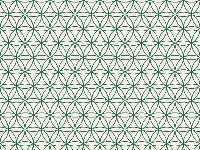 Overlapping green circles on a hexagonal lattice, drawn as thin lines on a cream ground