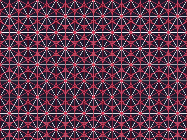 A dense lattice of small circles and straight white and pink lines on a dark navy ground
