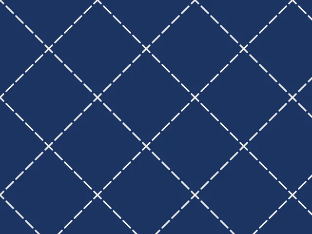 White dashed diamonds crossing at their corners on indigo cloth