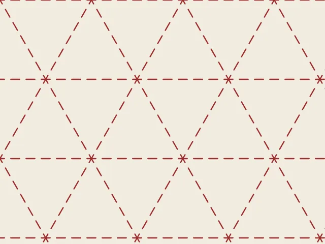 Red dashed lines forming a triangle grid on cream cloth