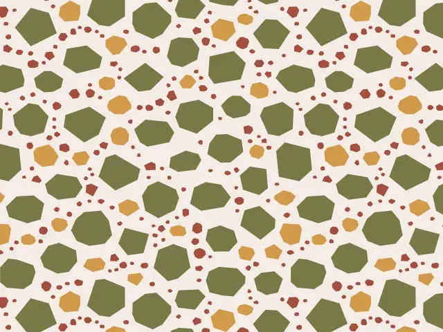 Many small olive, ochre and brown chips with fine dust on a cream ground