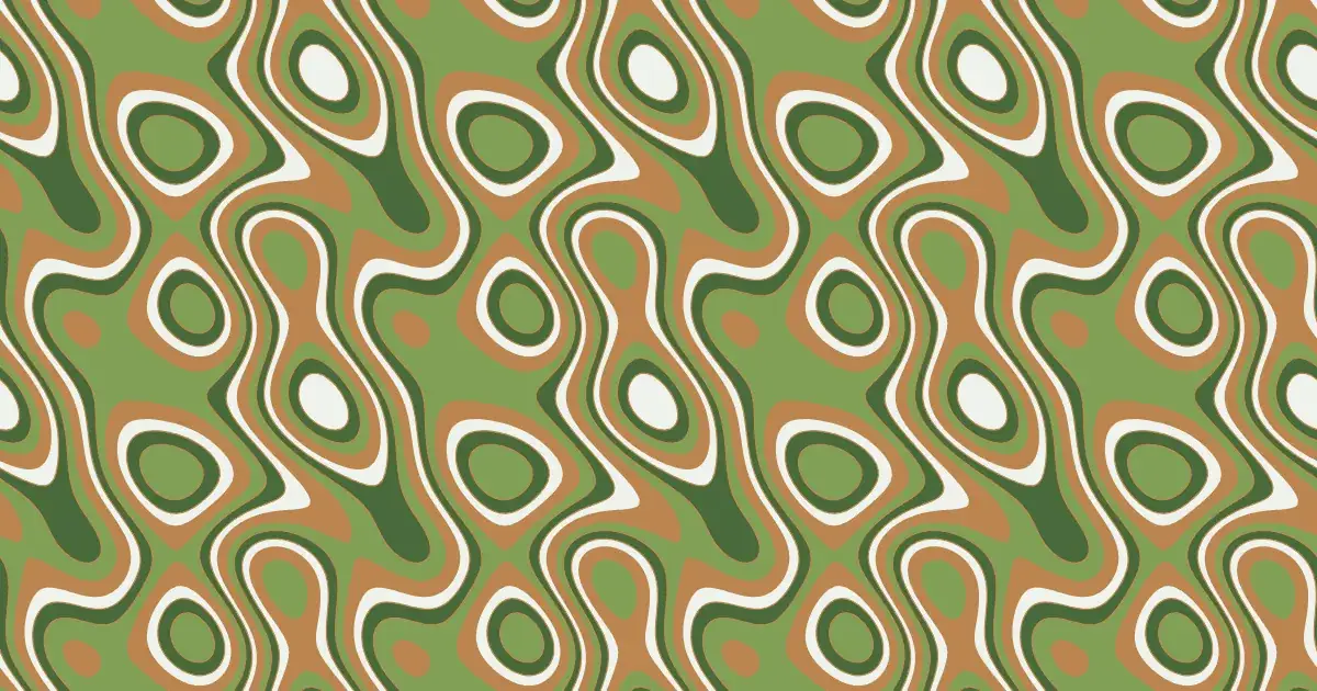 Contour map of an invented landscape in olive green, ochre and cream bands