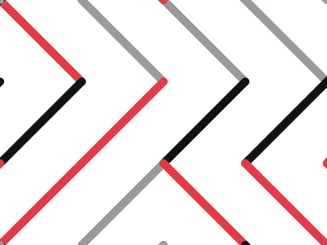 Red, grey and black diagonal lines forming zigzags on white