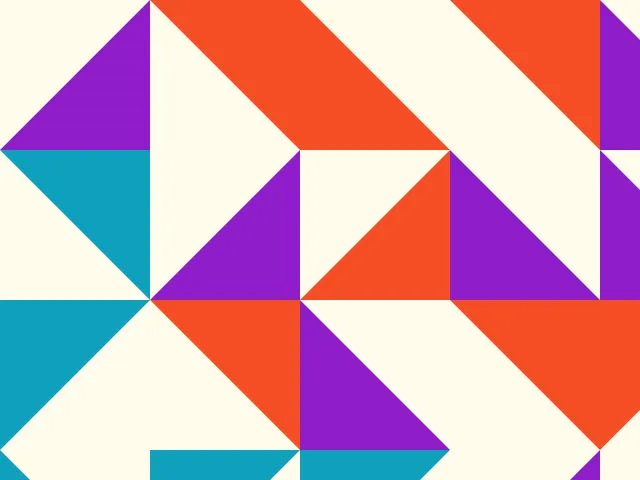 Purple, orange and teal triangles on a cream background