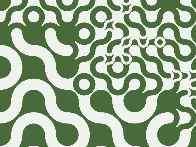 Green and cream arcs of different sizes, with clusters of small circles