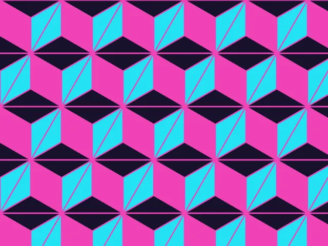 Six-pointed hemp-leaf pattern in pink, cyan and navy blue
