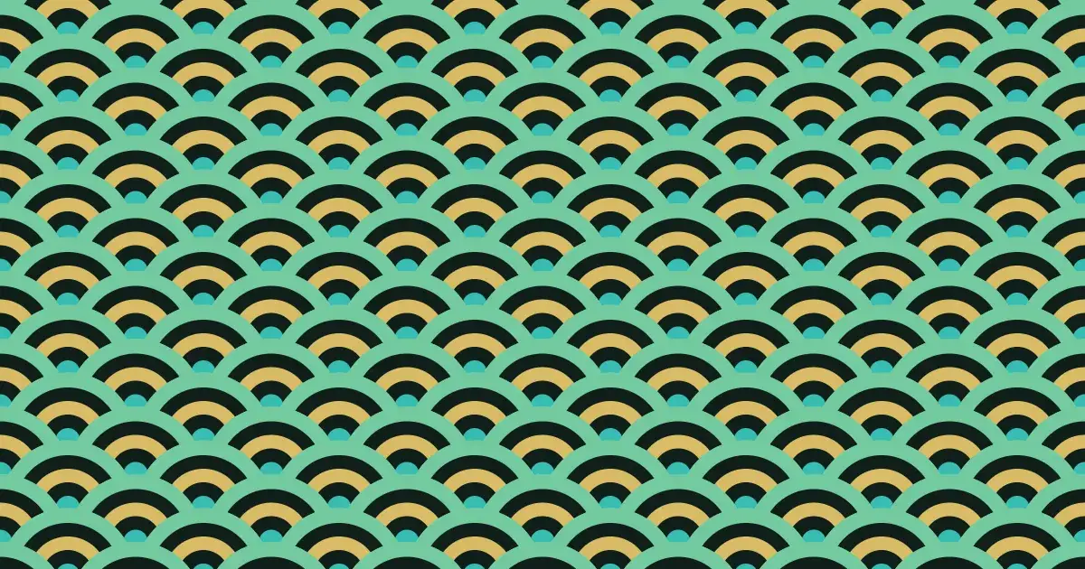 Seigaiha wave pattern: rows of concentric arcs in green, gold and dark blue