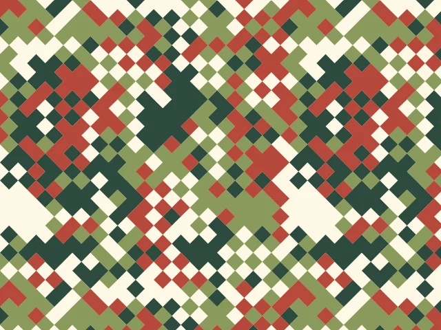 A fine mosaic of green, olive and rust diamonds on a cream ground